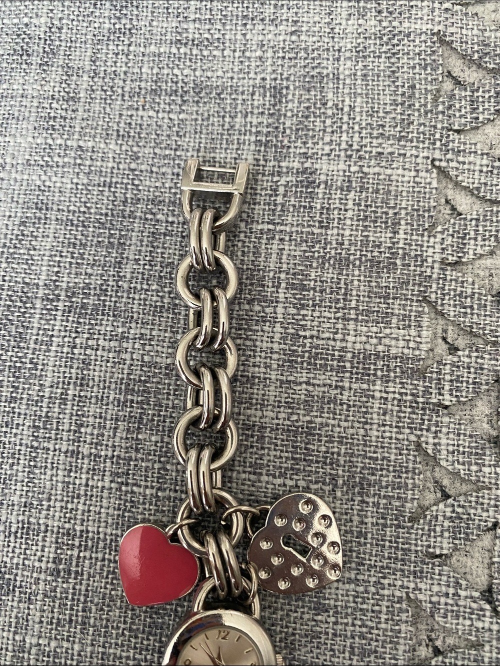 Anne Klein Silver-Tone Charm Bracelet Watch with Pink Heart - Picture 5 of 9